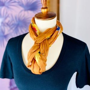 Long Sheer 1970s Golden Copper Scarf with Pattern